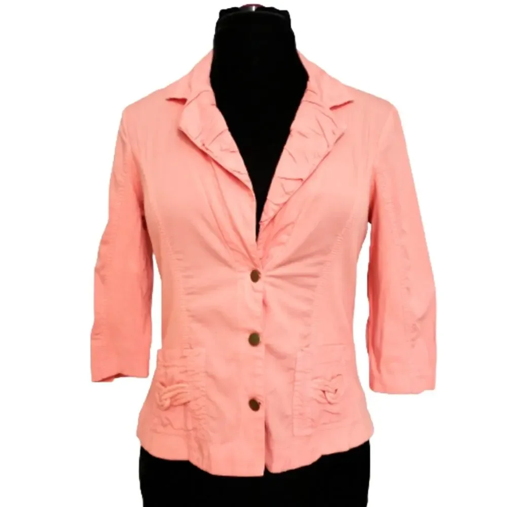 Peach Button Front‎ Ruched Button Front 3/4 Skeeve Lightweight Shacket Small